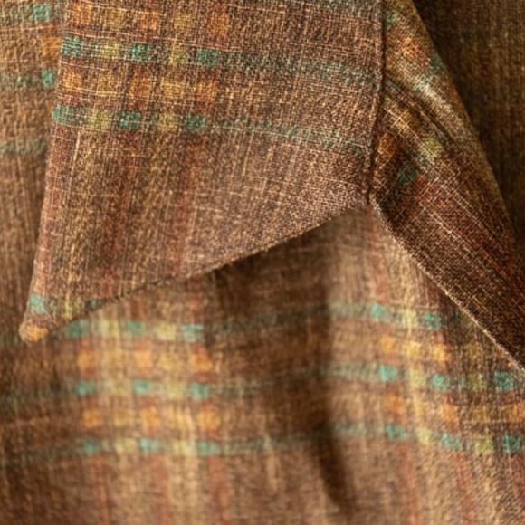 VIN Darcy Brown with Orange and Blue Plaid Shirt womens L - Picture 2 of 10